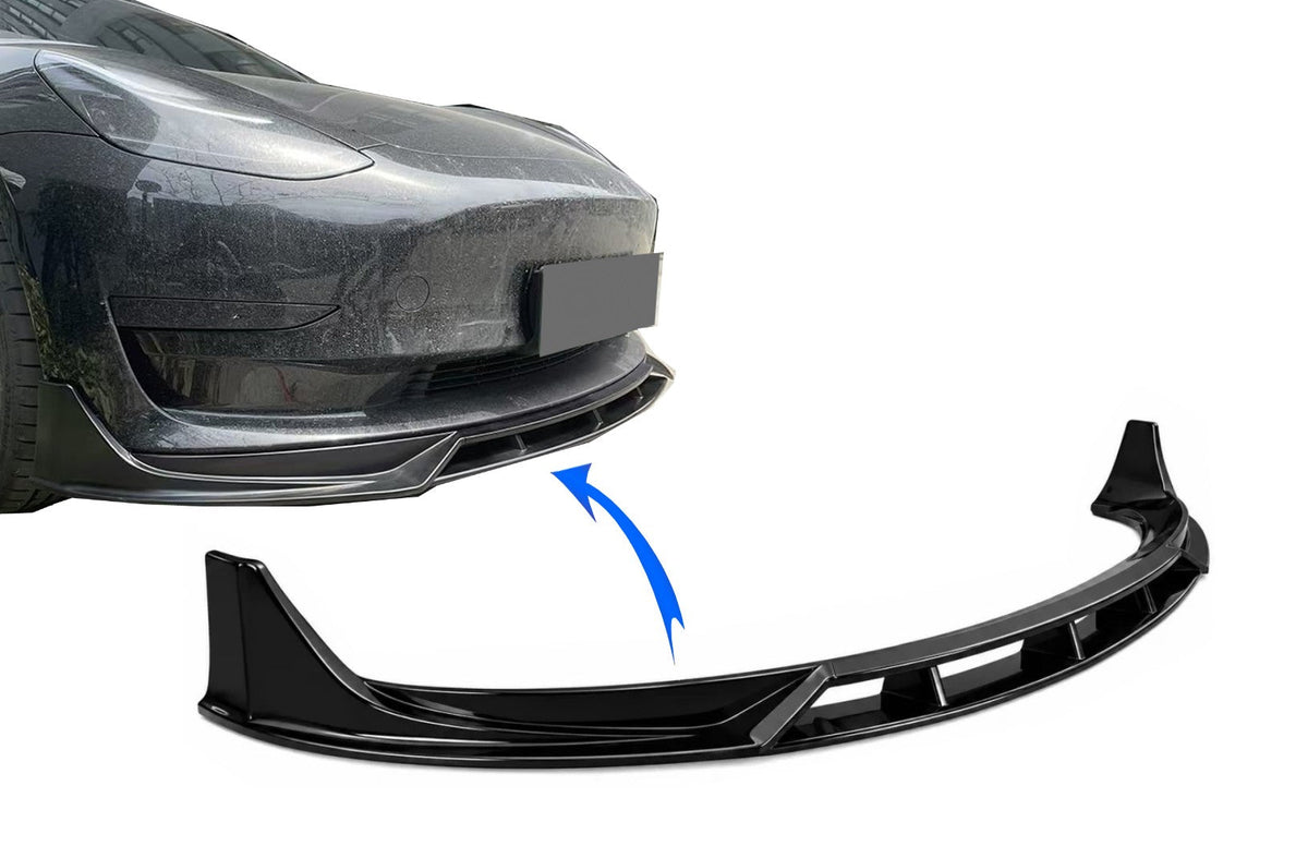 Stoßstangen Spoilerlippe Erweiterung für Tesla Model 3 2017-2022 Glänzend Schwarz Carpartstuning Austria