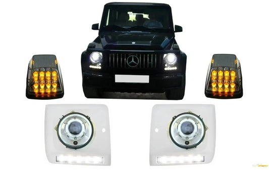 Scheinwerferabdeckungen LED DRL für Mercedes W463 89+ Blinker G65 Design CarPartsTuning
