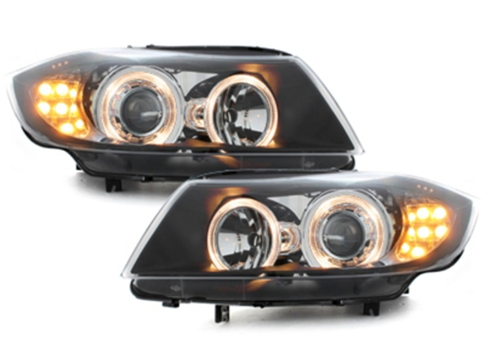 Angel Eyes Scheinwerfer LED für BMW E90 E91 03.2005-08.2008 2 Halo Felgen Schwarz CarPartsTuning