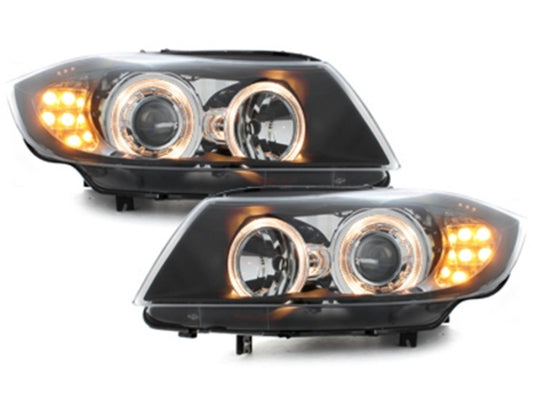Angel Eyes Scheinwerfer LED für BMW E90 E91 03.2005-08.2008 2 Halo Felgen Schwarz CarPartsTuning