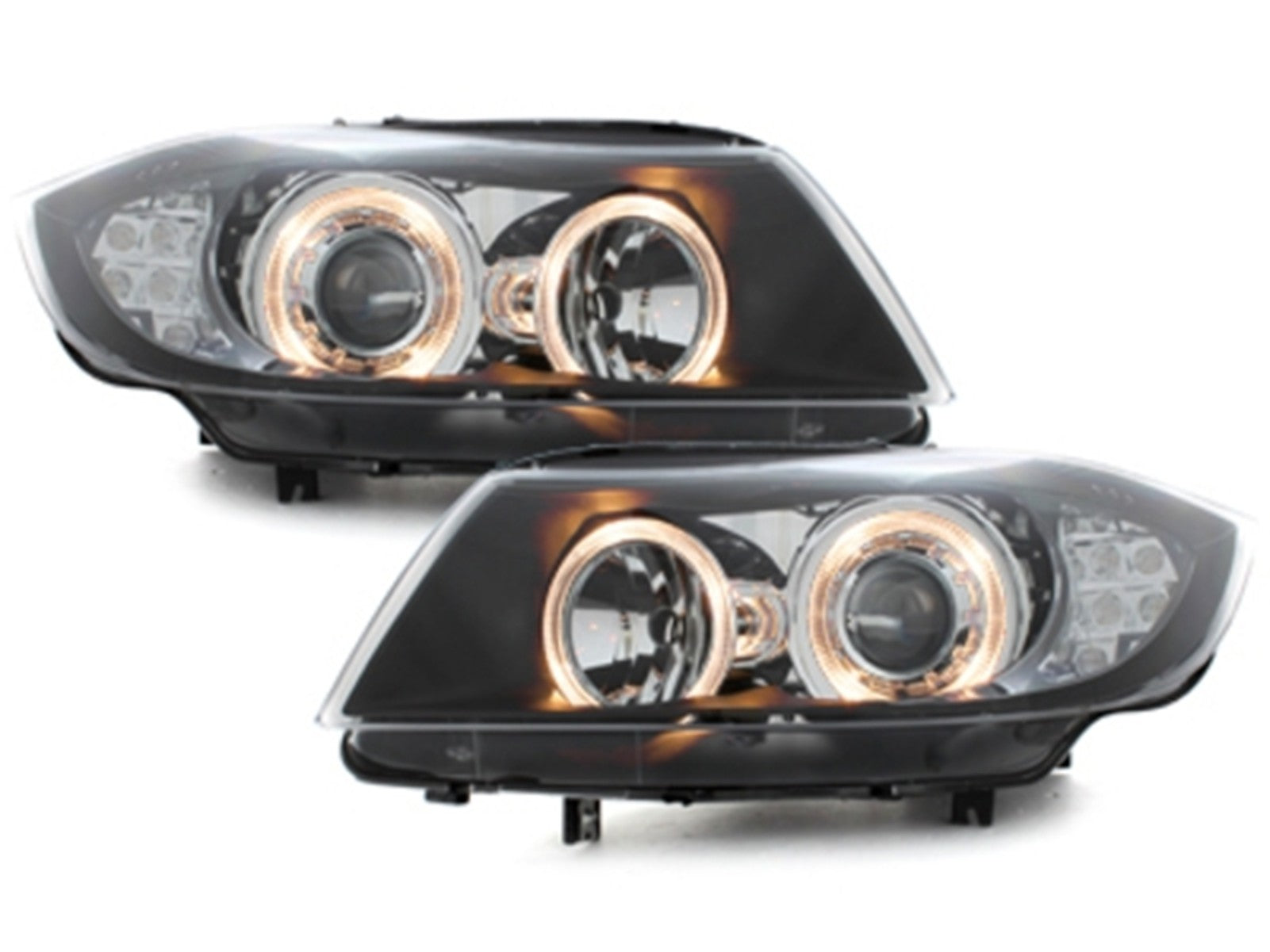 Angel Eyes Scheinwerfer LED für BMW E90 E91 03.2005-08.2008 2 Halo Felgen Schwarz CarPartsTuning