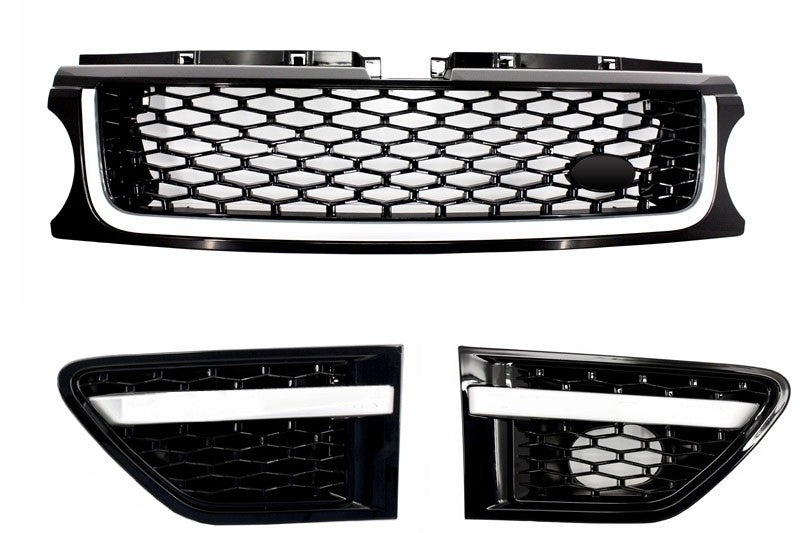 Mittelgrill Und Seitliche Lüftungsschlitze Passend Für Land Range Rover Sport L320 Facelift (2009-2013) Autobiography Look All Black Edition KITT
