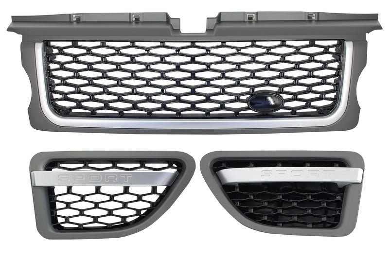 Mittelgrill Und Seitliche Lüftungsschlitze Passend Für Land Range Rover Sport L320 (2005-2008) Autobiography Look Platinum Black Edition KITT Specials