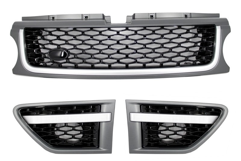 Mittelgrill Und Seitliche Lüftungsschlitze Passend Für Land Range Sport Facelift L320 (2010-2013) Autobiography Look Platinum Black Edition KITT