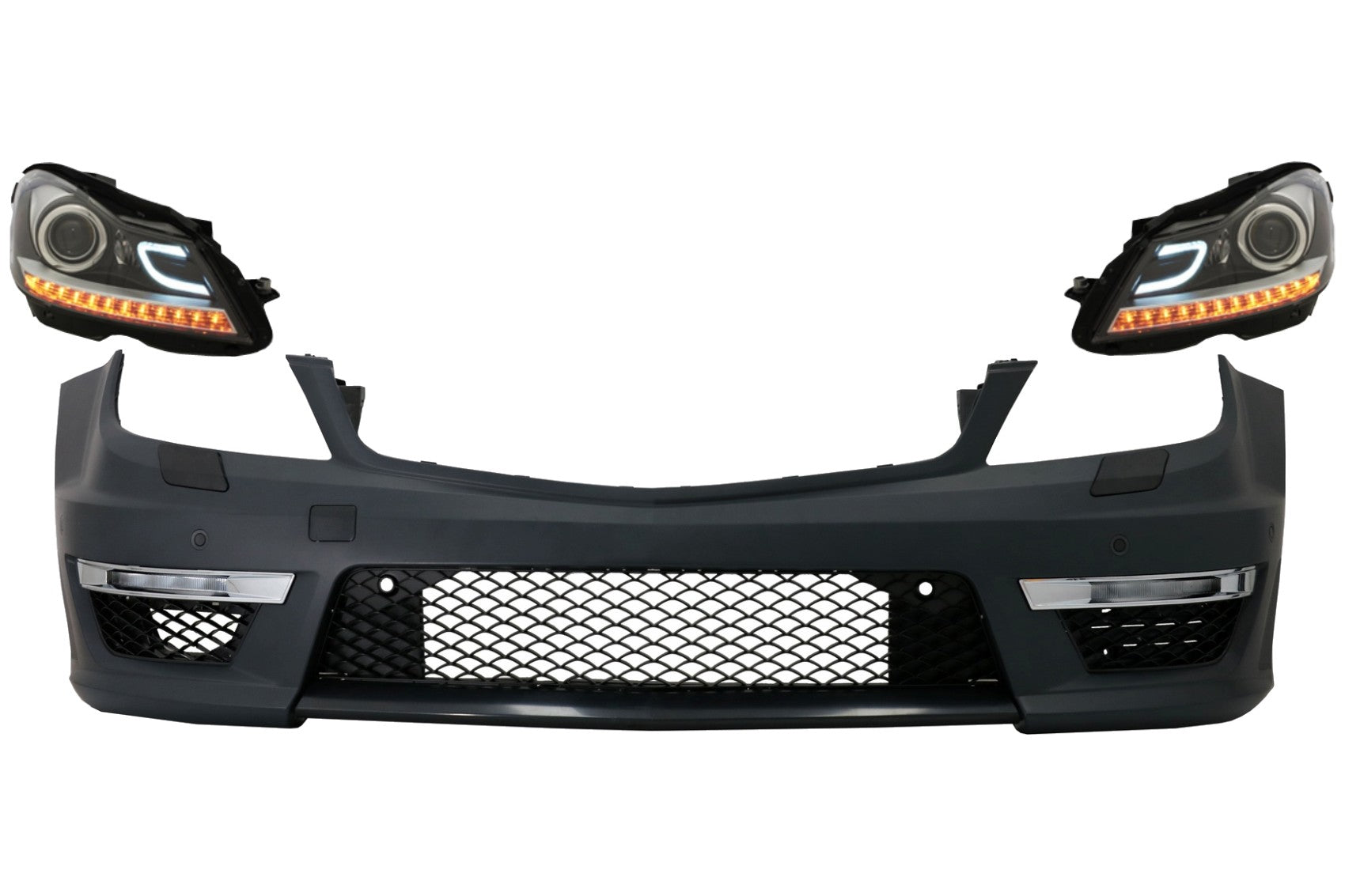 Frontstoßstange für Mercedes C W204 12-14 C63 Facelift Look DECTANE Scheinwerfer DRL CarPartsTuning