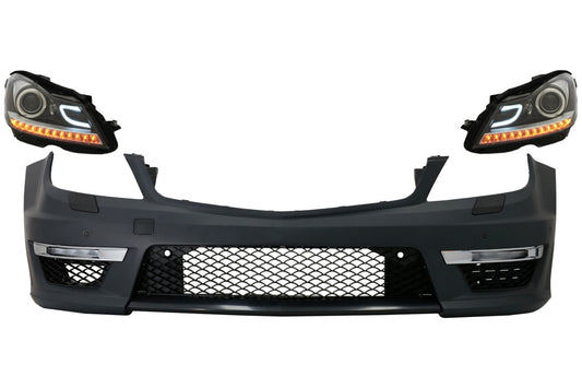 Frontstoßstange für Mercedes C W204 12-14 C63 Facelift Look DECTANE Scheinwerfer DRL CarPartsTuning