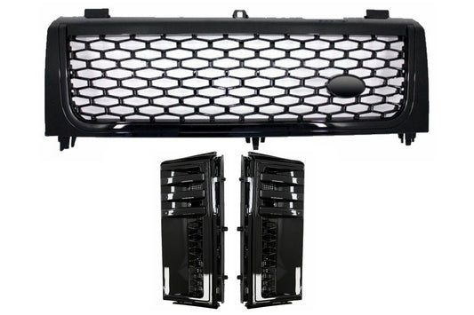 Kühlergrill Seitenschlitze für Land Range Rover Vogue III L322 02-05 Autobiography Supercharged Design Alles schwarz CarPartsTuning
