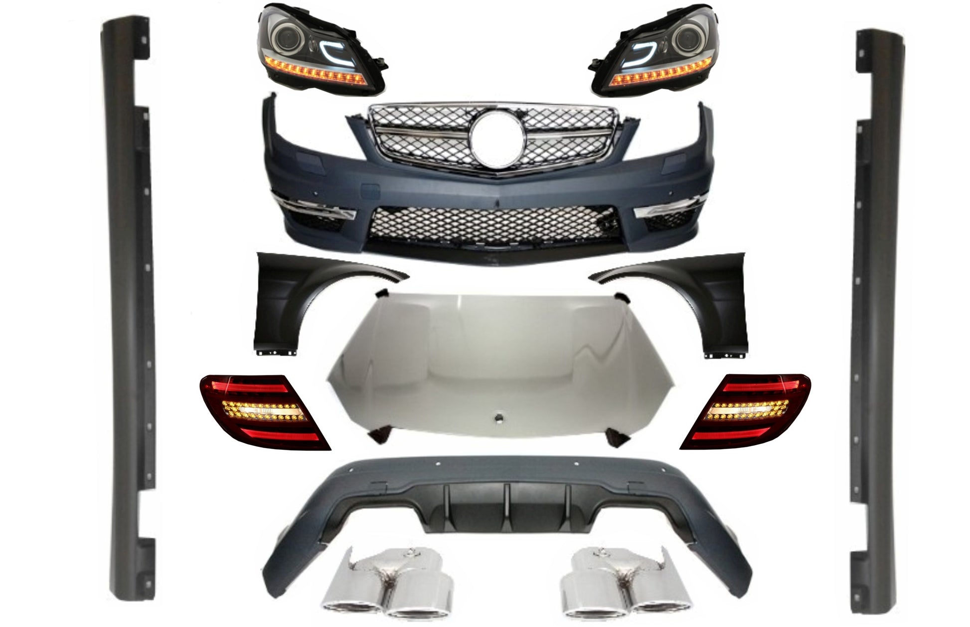 Body Kit für Mercedes W204 07-14 Facelift C63 Look Rücklichter Scheinwerfer LED DRL CarPartsTuning