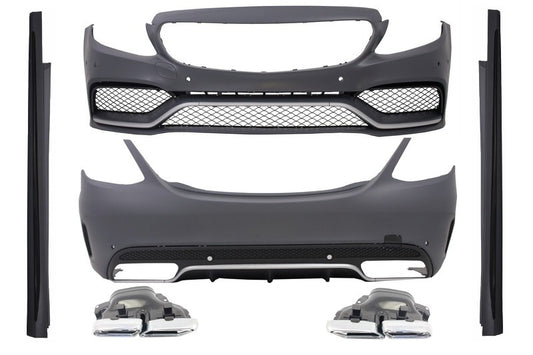 BodyKit für Mercedes W205 Limo 14-18 C63 Look Stoßstange Auspuff Seitenschweller CarPartsTuning