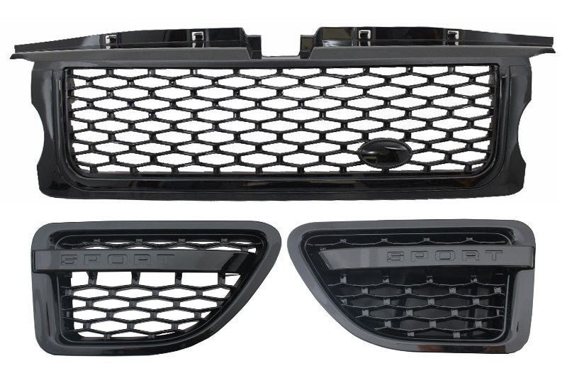 Mittelgrill Und Seitliche Lüftungsschlitze Passend Für Land Rover Range Rover Sport (2005-2008) L320 Autobiography Look All Black Edition KITT