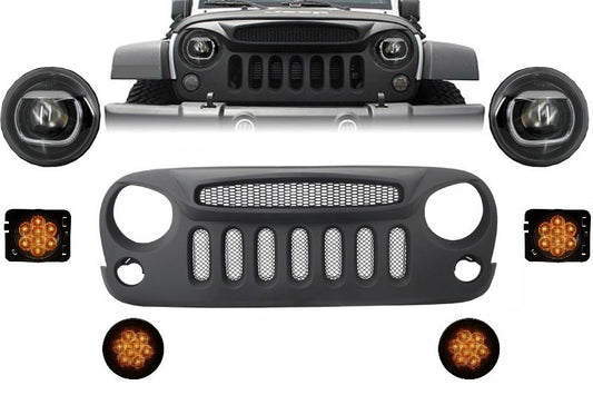 Kühlergrill Scheinwerfer für JEEP Wrangler Rubicon JK 07-17 Kotflügelseiten LED Blinker Spectre Mask CarPartsTuning