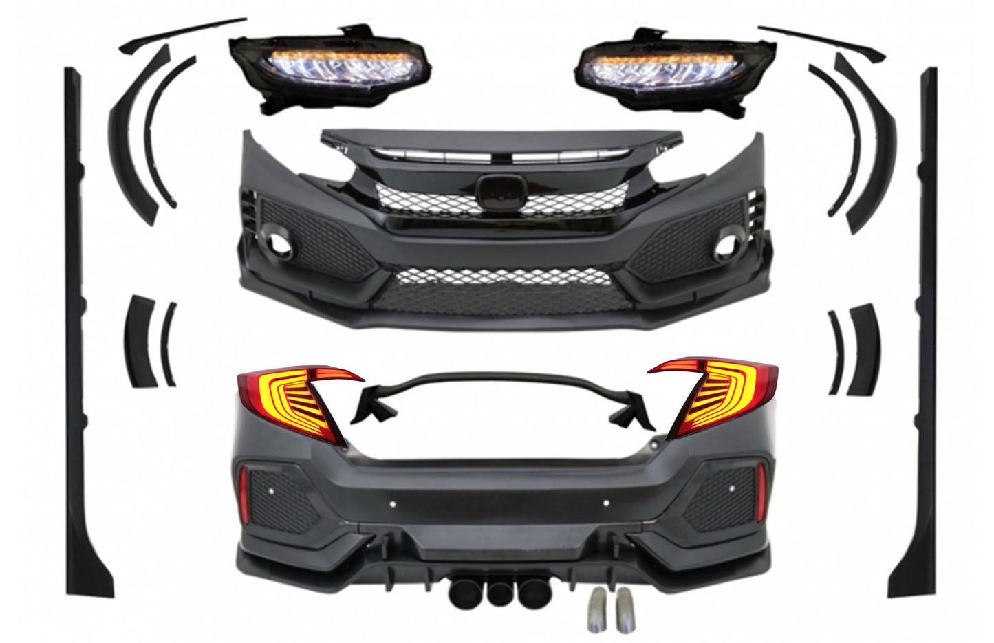 Body Kit für Honda Civic MK10 FC FK Limo 16+ Stoßstange scheinwerfer Typ R Look CarPartsTuning