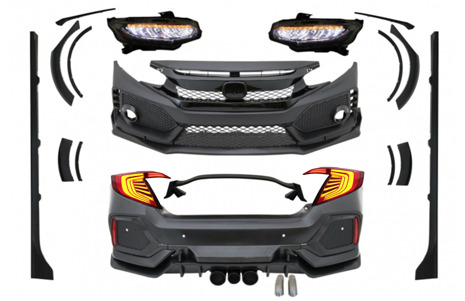 Body Kit für Honda Civic MK10 FC FK Limo 16+ Stoßstange scheinwerfer Typ R Look CarPartsTuning