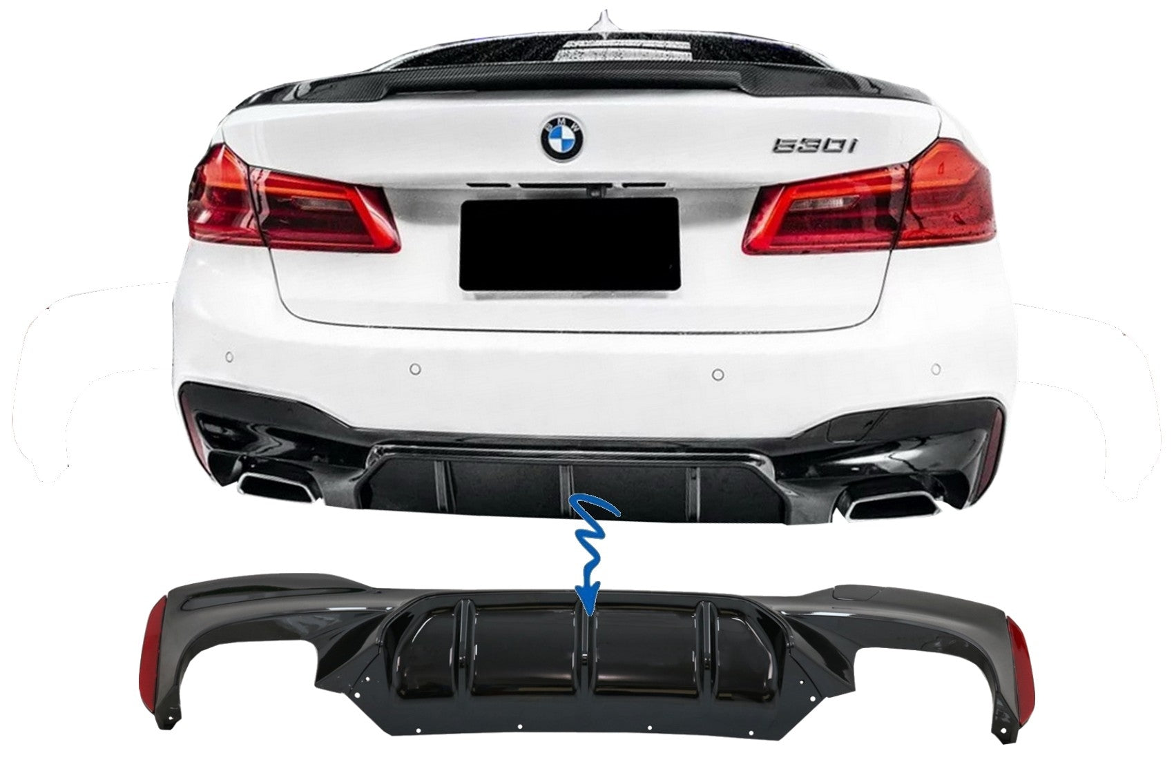 Heckstoßstangendiffusor passend für BMW 5er G30 G31 Limousine Touring (2017-up) M5 Design Piano Black KITT
