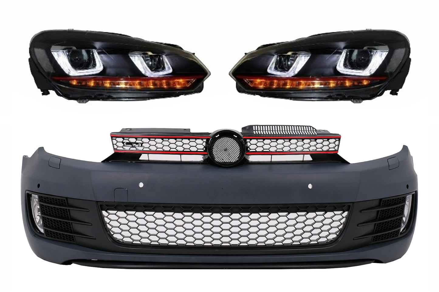 Stoßstange für Golf VI 6 08-13 GTI Look Scheinwerfer LED Fließen Licht Rot RHD Carpartstuning Austria