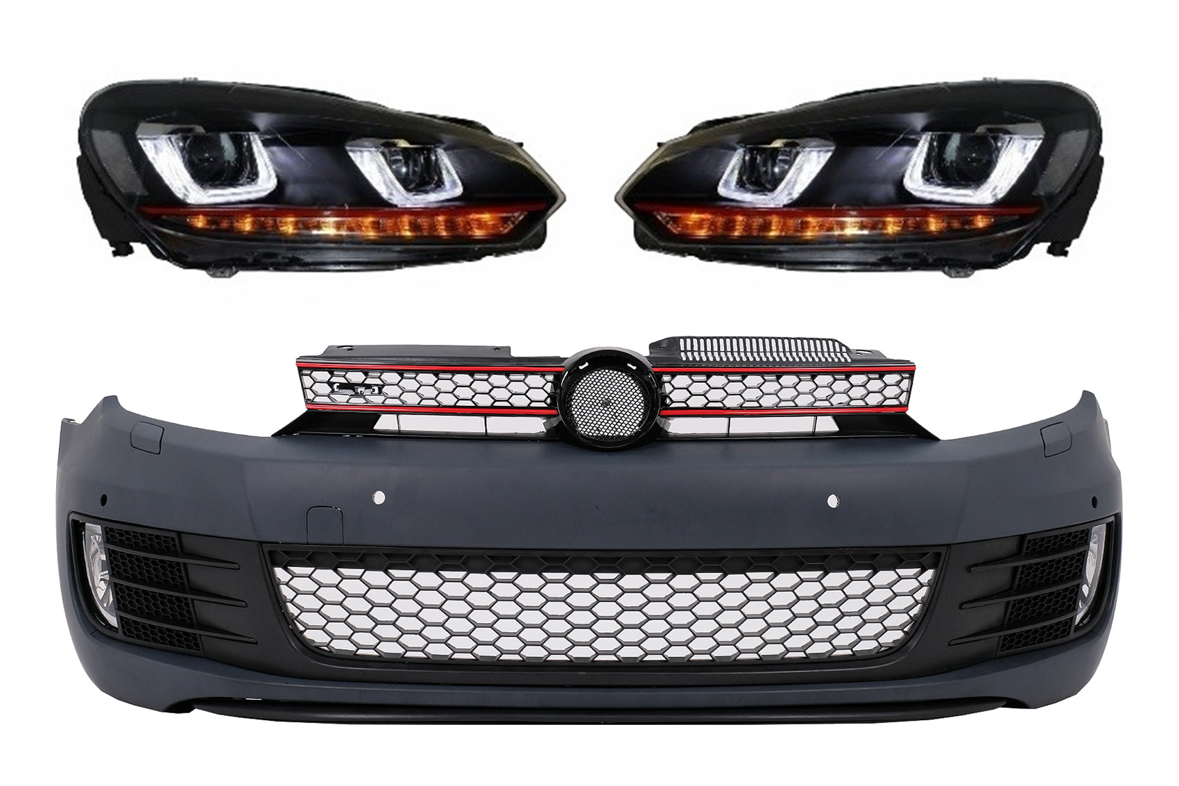 Stoßstange für Golf VI 6 08-13 GTI Look Scheinwerfer LED Fließen Licht Rot RHD Carpartstuning Austria