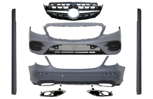 BodyKit für Mercedes E W213 16-19 Stoßstange Kühlergrill Chrome Schwarz GTR Look CarPartsTuning