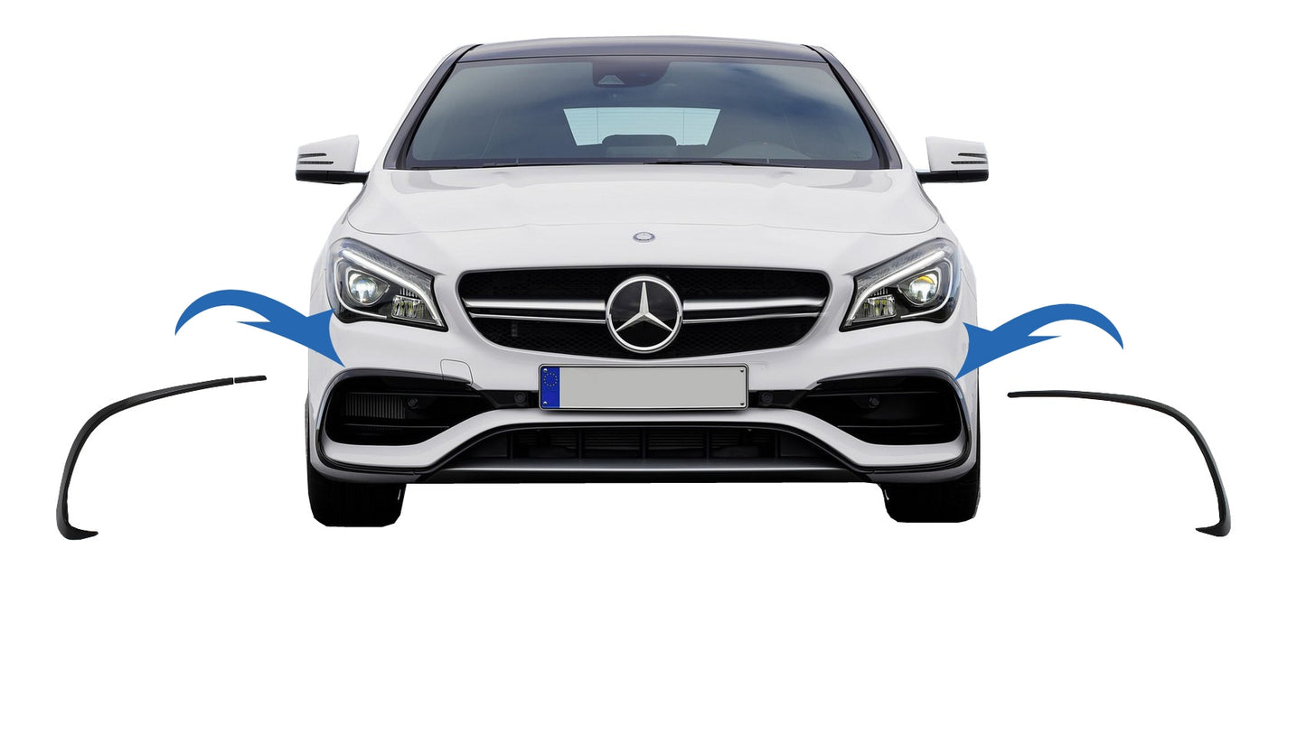 Frontschürzenklappen Seitenfinnen Flics passend für Mercedes CLA W117 C117 X117 (2016-2018) mit Sportstoßstange Piano Black Edition KITT