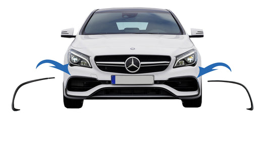 Frontschürzenklappen Seitenfinnen Flics passend für Mercedes CLA W117 C117 X117 (2016-2018) mit Sportstoßstange Piano Black Edition KITT