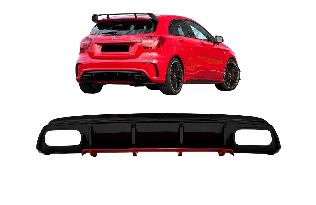 Heckschürze Diffusor passend für MERCEDES W176 A-Klasse (2012-2018) A45 Facelift Design Red Edition KITT