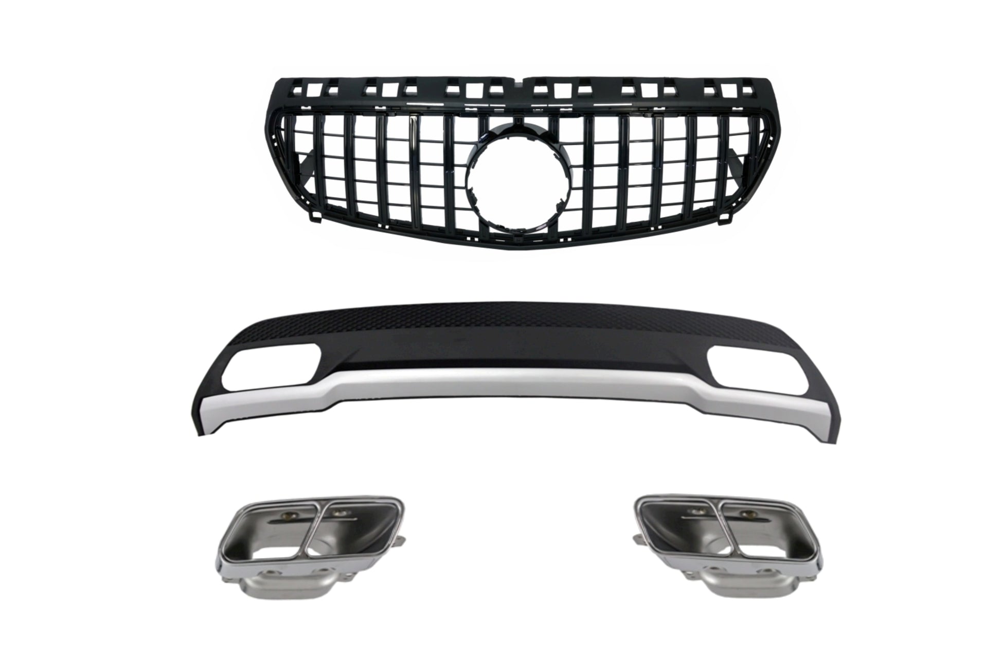 Diffusor Auspuff Tipps für Mercedes W176 2012-08/2015 Sport Pack Kühlergril Schwarz CarPartsTuning