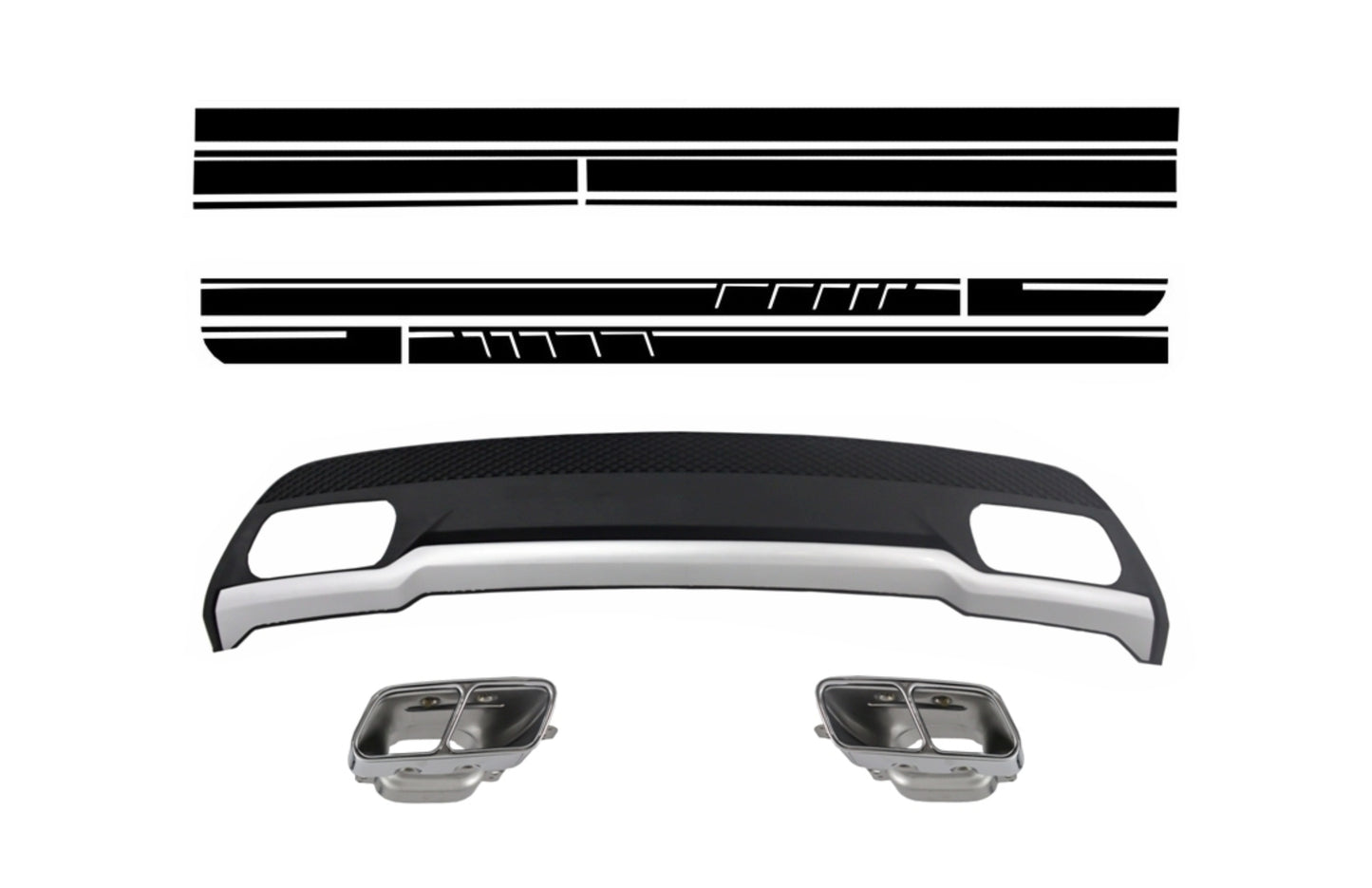 Diffusor Auspuff-Tipps für Mercedes W176 12-18 Sport Pack Aufkleber Schwarz CarPartsTuning