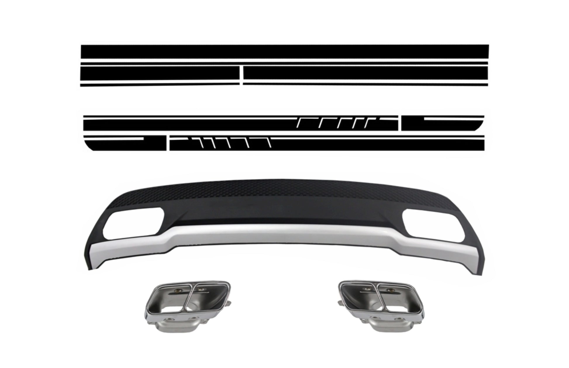 Diffusor Auspuff-Tipps für Mercedes W176 12-18 Sport Pack Aufkleber Schwarz CarPartsTuning