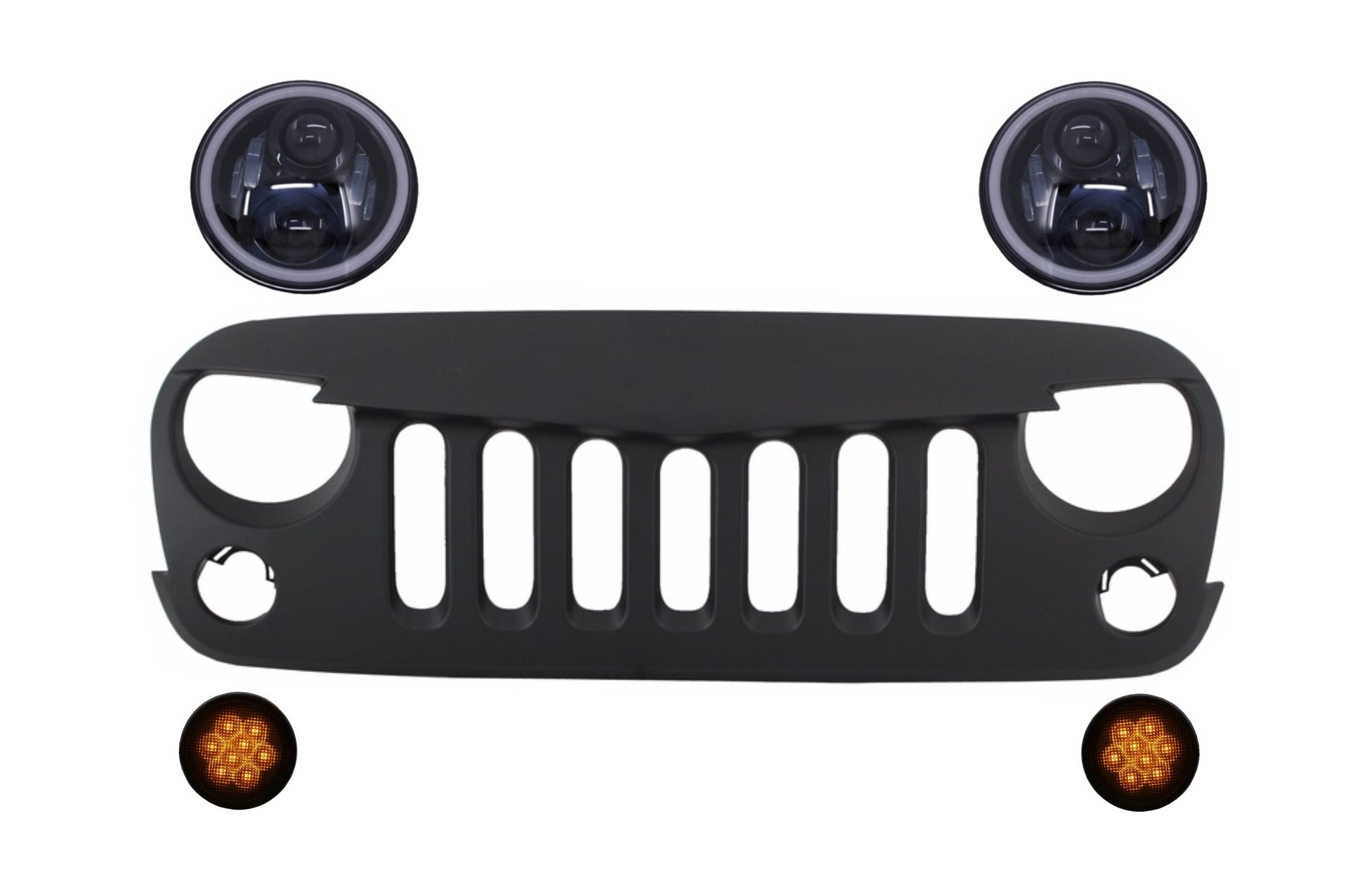 Kühlergrill für Jeep Wrangler Rubicon JK 07-17 Scheinwerfer & Blinklicht Licht CarPartsTuning