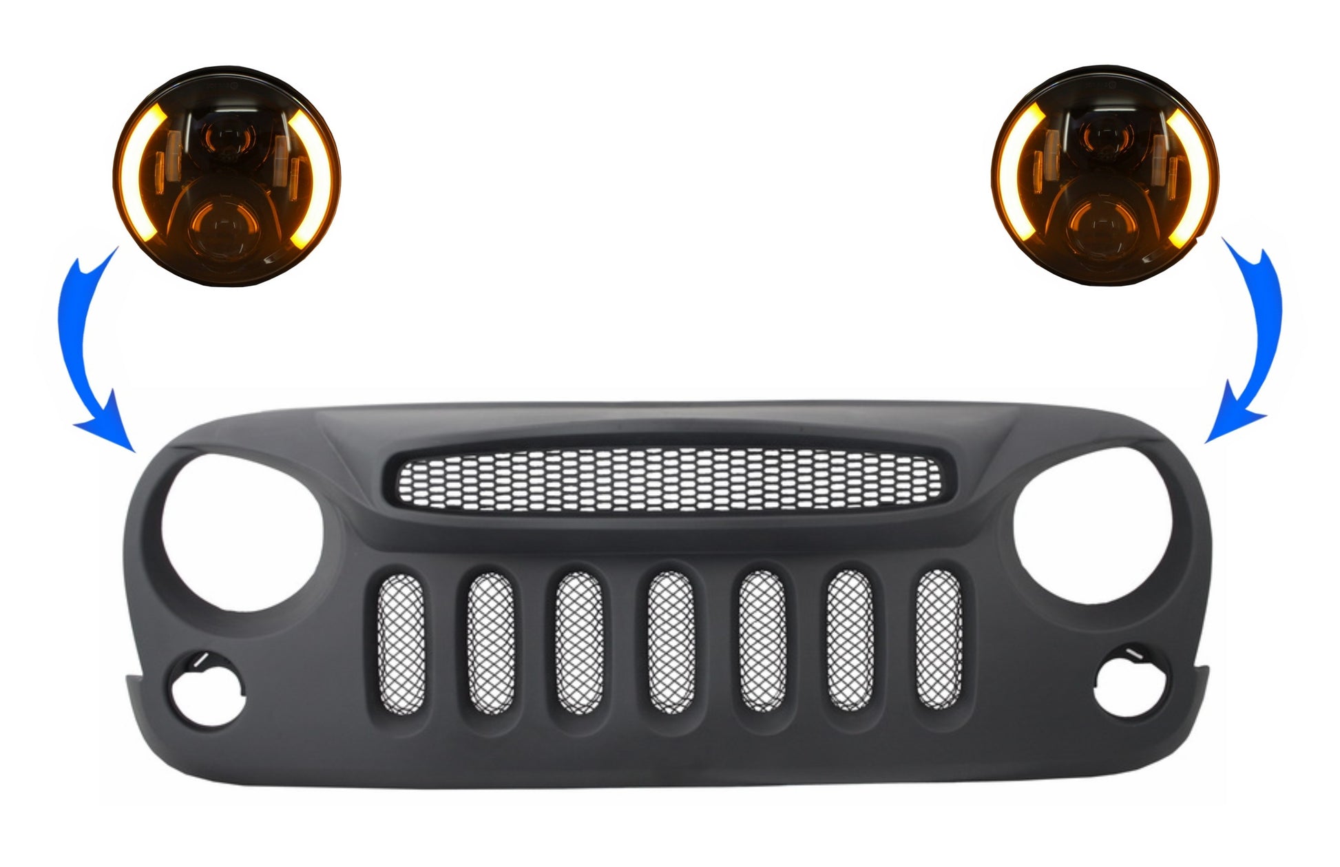 Kühlergrill für JEEP Wrangler JK 07-17 Light CREE LED-Scheinwerfer CarPartsTuning
