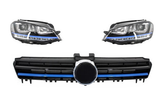 Scheinwerfer Grille für VW Golf 7 VII 12-17 GTE Look Blaue Einfügungen Dynamisch CarPartsTuning