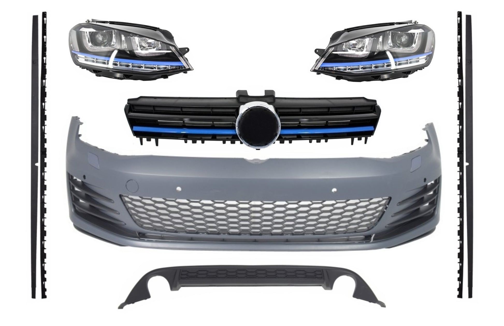 Kit für VW Golf 7 12-17 Gitter Scheinwerfer Diffusor Seitenschweller GTE Look CarPartsTuning