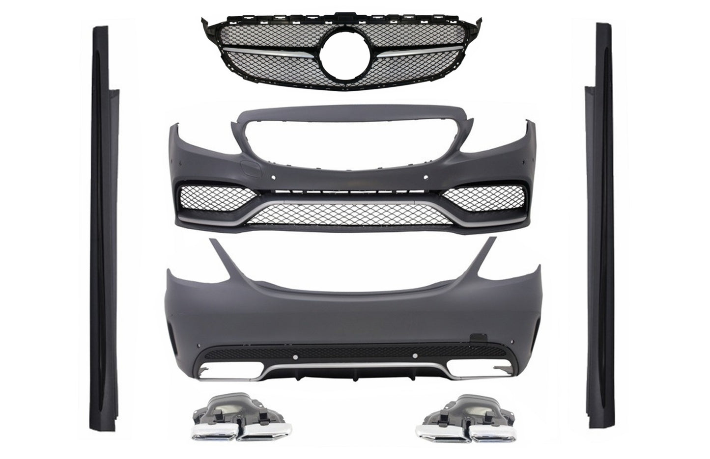 BodyKit für Mercedes W205 Limo 14-18 C63 Look Stoßstange Auspuff Kühlergrill CarPartsTuning