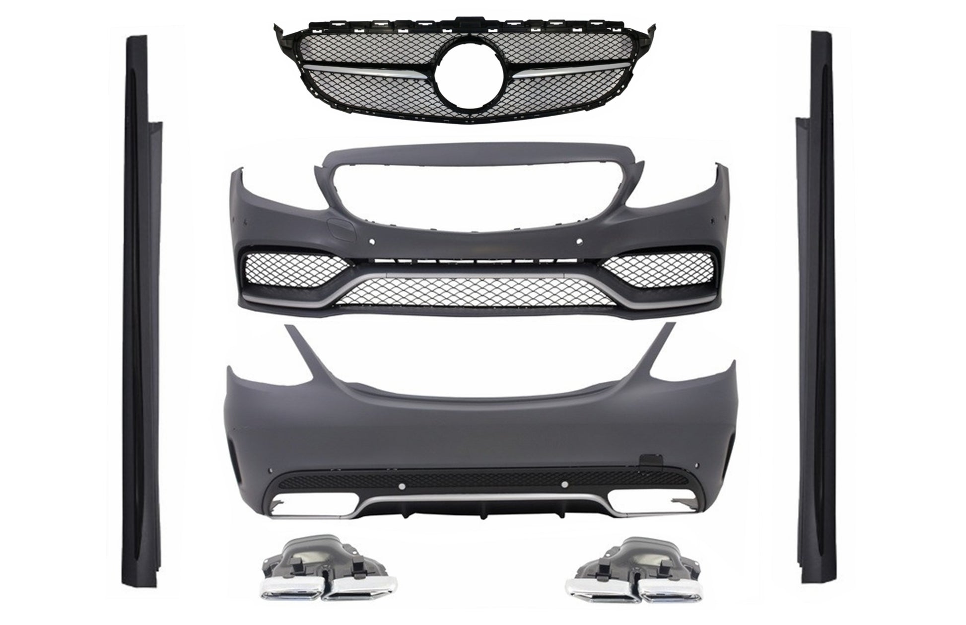 BodyKit für Mercedes W205 Limo 14-18 C63 Look Stoßstange Auspuff Kühlergrill CarPartsTuning
