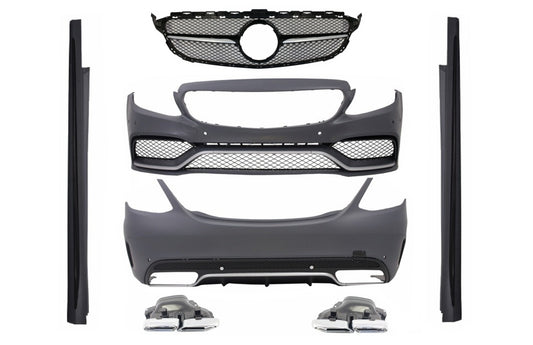 BodyKit für Mercedes W205 Limo 14-18 C63 Look Stoßstange Auspuff Kühlergrill CarPartsTuning