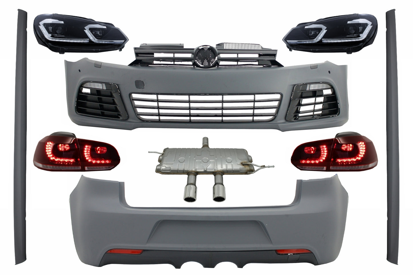 Kit für VW Golf VI MK 6 08-13 R20 Look Scheinwerfer Rückleuchten Auspuff System CarPartsTuning