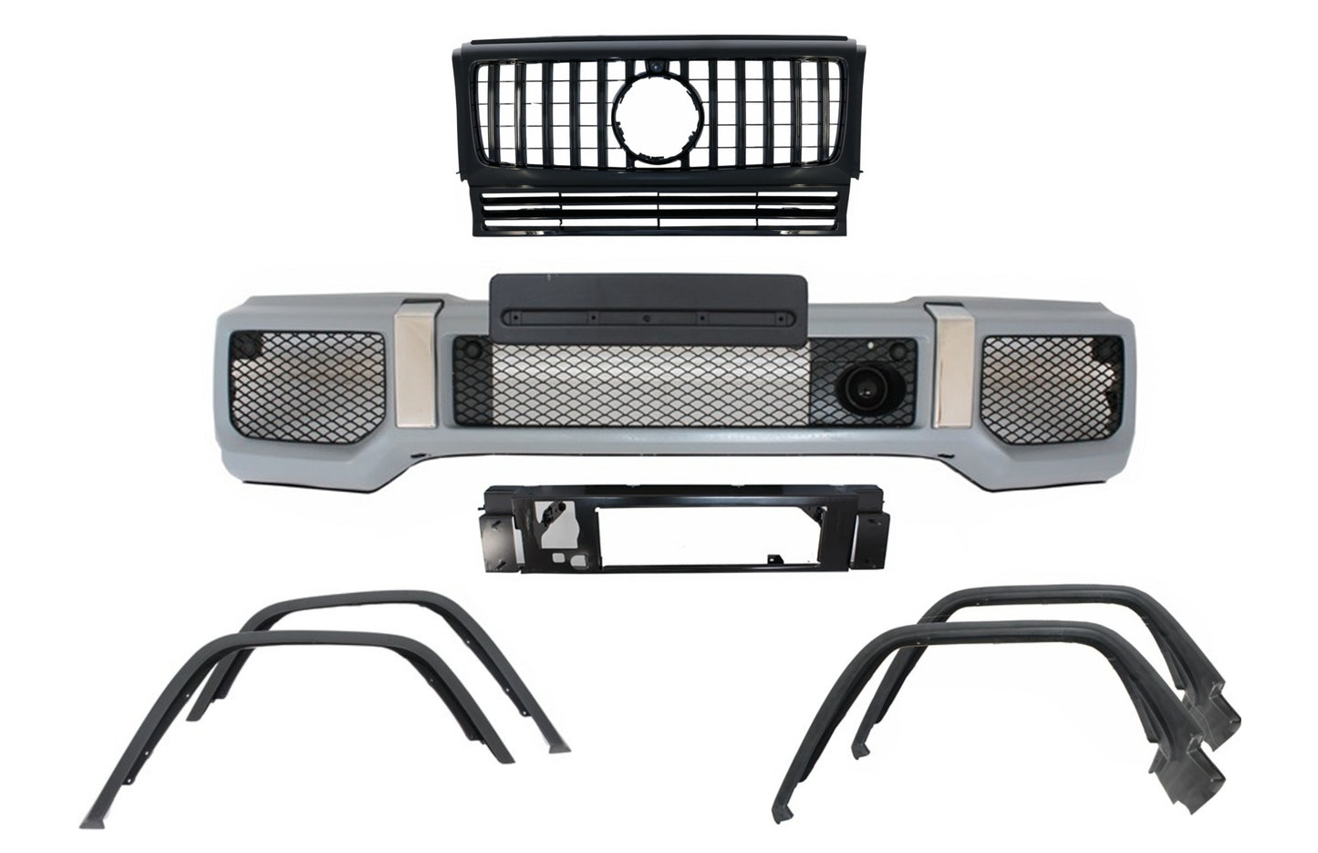 Stoßstange & Gitter für Mercedes G W463 90-14 G65 Look Fender Fackeln Radkästen CarPartsTuning