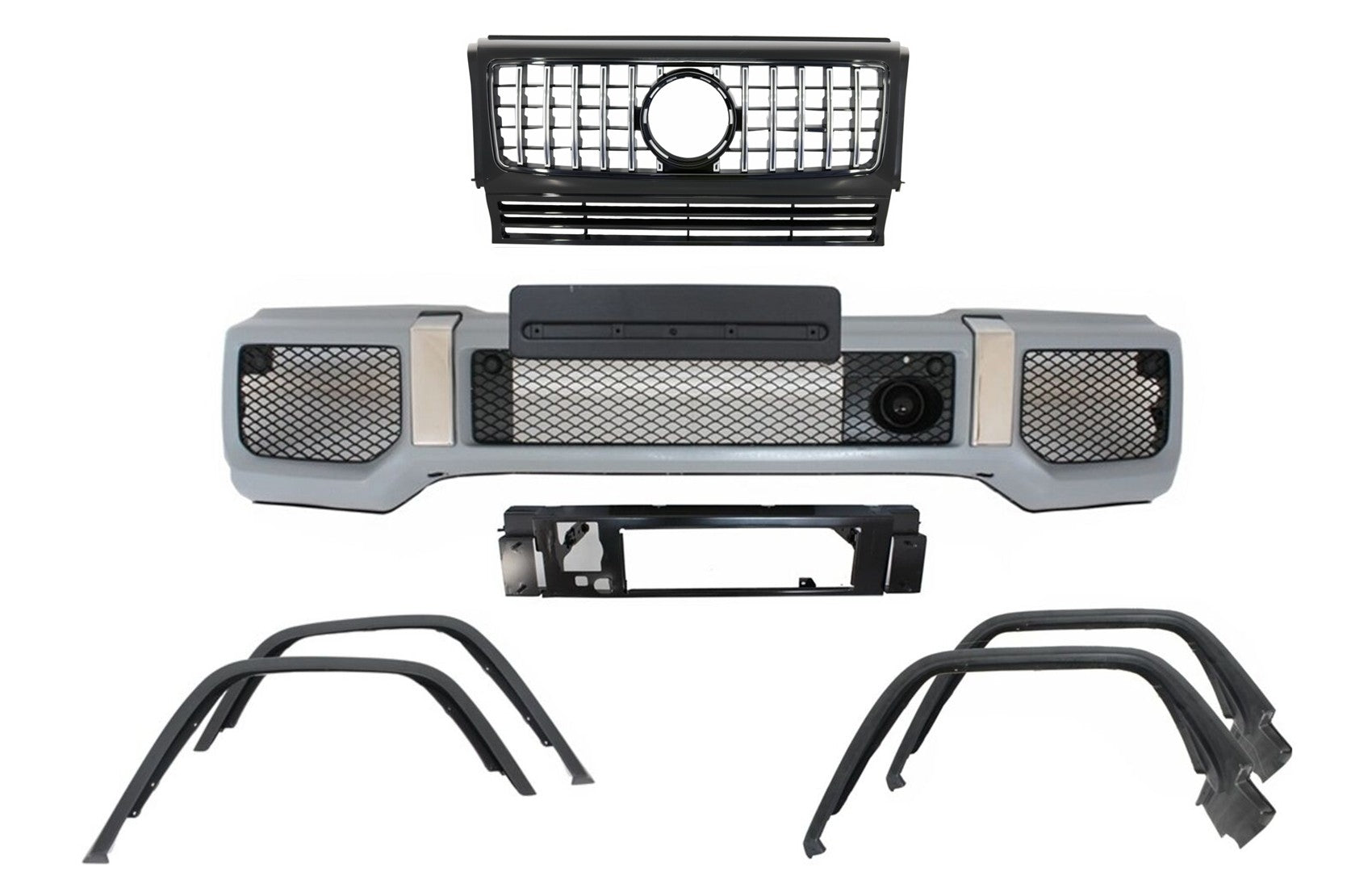 Frontstoßstange Kotflügelverbreiterung Radkästen Gitter für Mercedes G W463 89-18 G65 Look CarPartsTuning