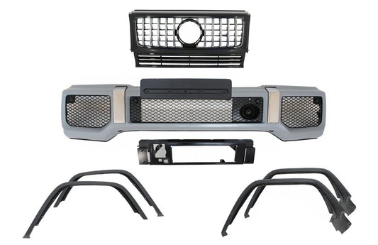 Frontstoßstange Kotflügelverbreiterung Radkästen Gitter für Mercedes G W463 89-18 G65 Look CarPartsTuning