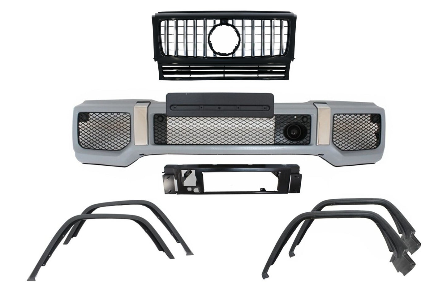 Stoßstange & Gitter Schwarz Chrom für Mercedes G W463 90-14 G65 Look Radkästen CarPartsTuning