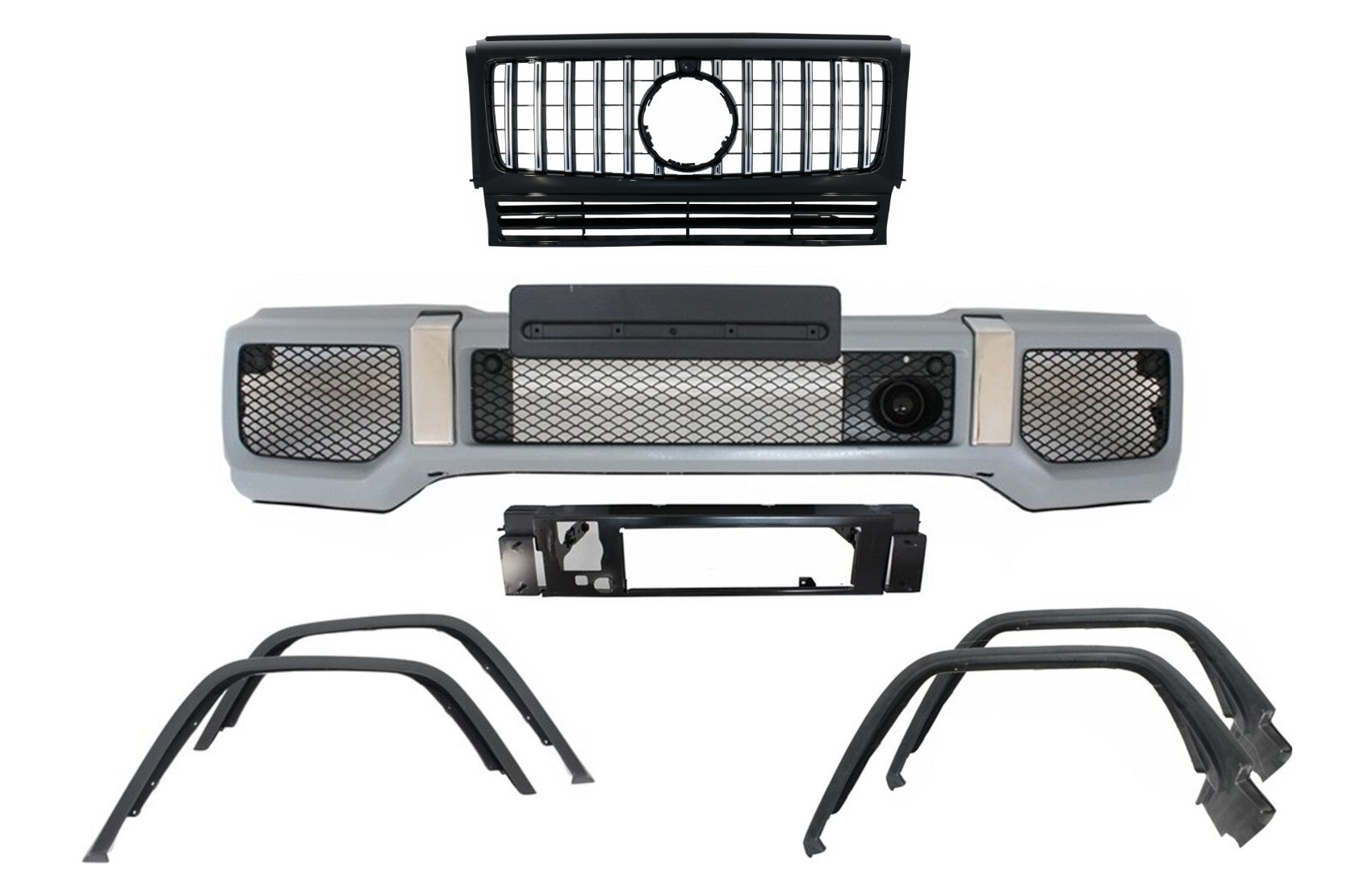 Stoßstange & Gitter Schwarz Chrom für Mercedes G W463 90-14 G65 Look Radkästen CarPartsTuning