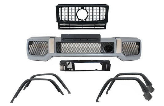 Stoßstange & Gitter Schwarz Chrom für Mercedes G W463 90-14 G65 Look Radkästen CarPartsTuning