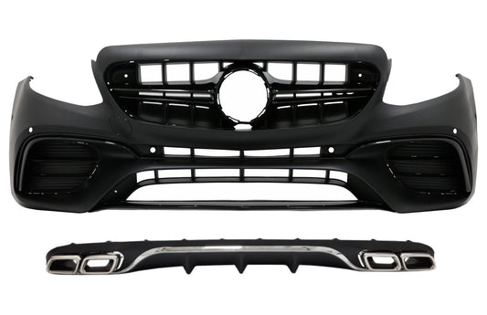 Stoßstange für Mercedes E Klasse W213 S213 Standard 16-19 E63 Look Diffusor Auspuffspitzen Schwarz Chrom CarPartsTuning