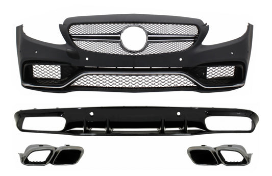 Stoßstange für Mercedes C C205 A205 14-19 C63S Design Silberne Spitzen Diffusor Carpartstuning Austria