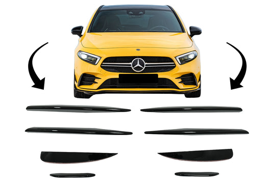 Vorne Splitter Fins Aero für Mercedes W177 V177 04.18+ A45 Look Glänzend Schwarz CarPartsTuning