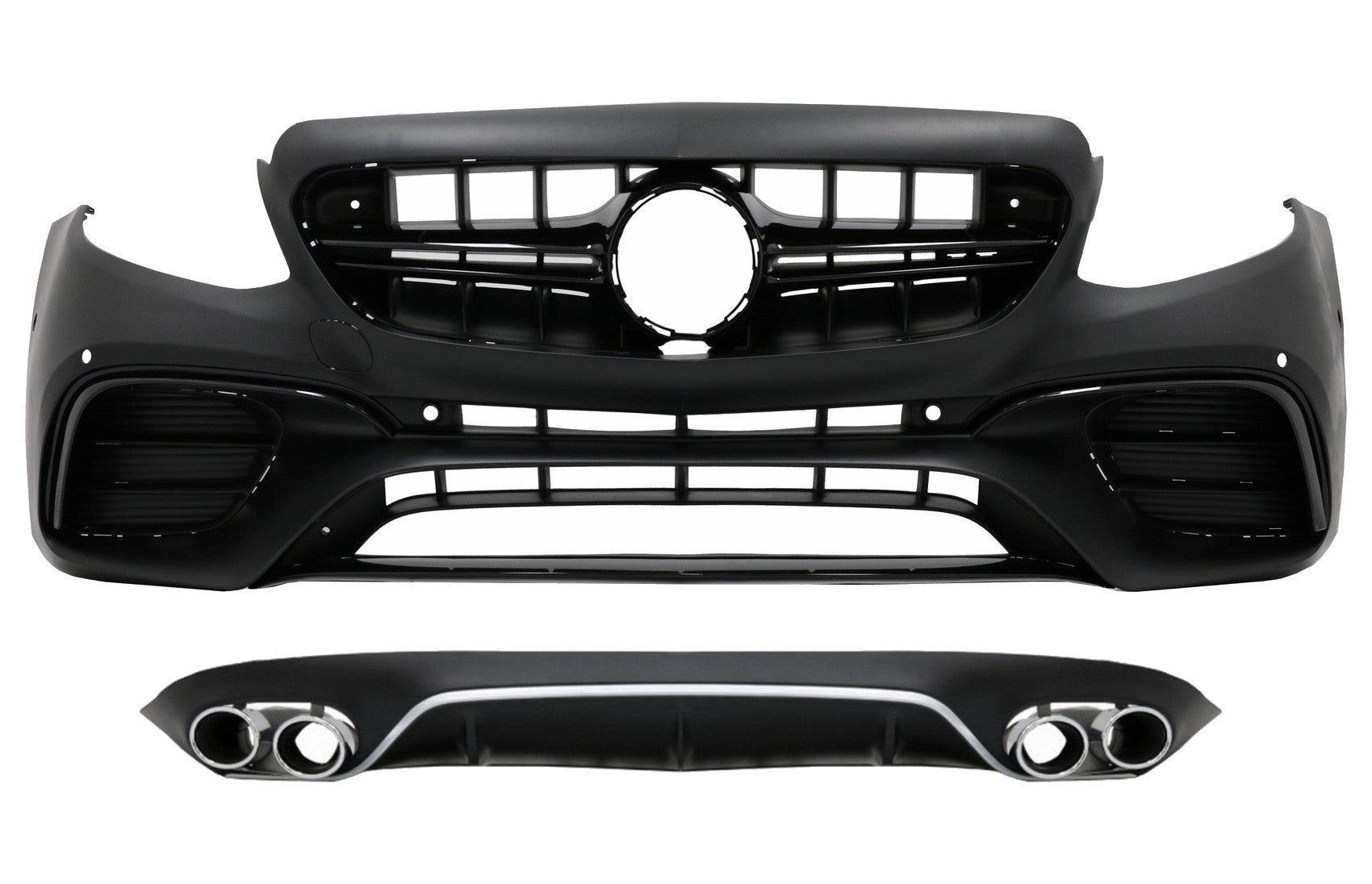 Frontstoßstange für Mercedes E C238 A238 2016+ E63 Look Diffusor Tipps Schwarz Chrom CarPartsTuning