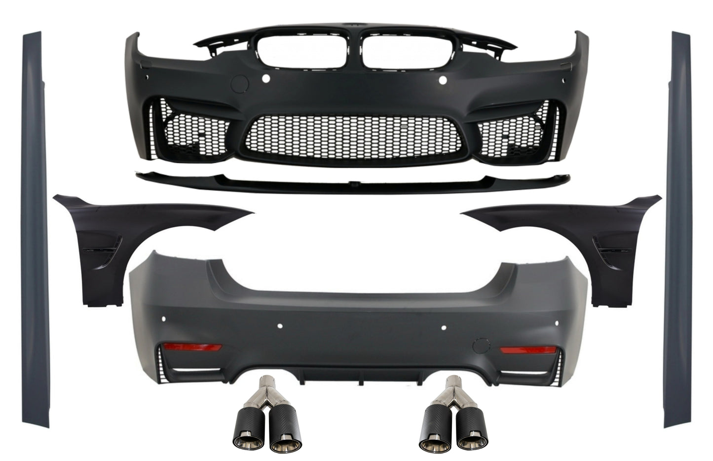 Kit mit Kotflügel Schwarz für BMW F30 11-19 EVO M3 Style Ohne Nebelscheinwerfer CarPartsTuning