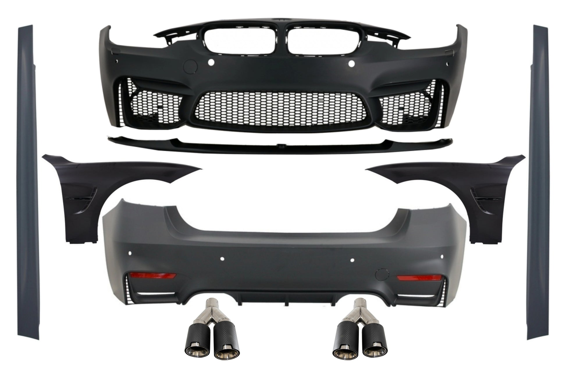 Kit mit Kotflügel Schwarz für BMW F30 11-19 EVO M3 Style Ohne Nebelscheinwerfer CarPartsTuning