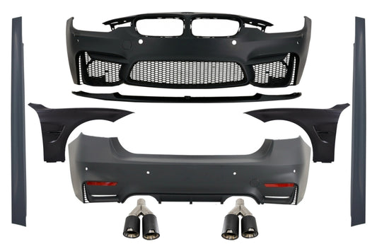 Kit mit Kotflügel Schwarz für BMW F30 11-19 EVO M3 Style Ohne Nebelscheinwerfer CarPartsTuning