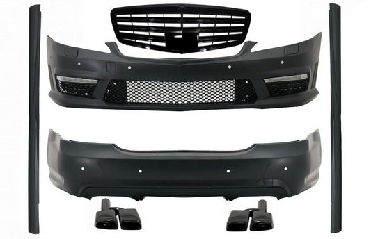 Bodykit für Mercedes S-Klasse W221 2005-2011 LWB Gitter Schalldämpfer Tipps Glänzend schwarz CarPartsTuning