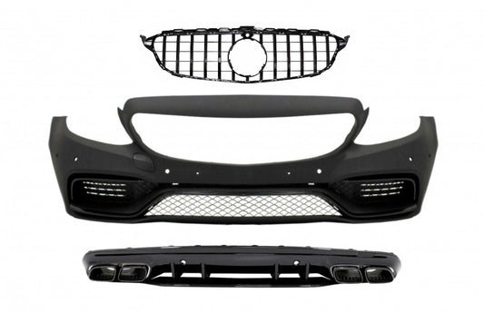 Stoßstange für Mercedes C-Klasse W205 S205 14-18 Kühlergrill Diffusor C63 Design Schwarz CarPartsTuning